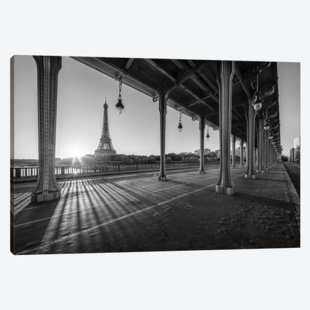 Pont De Bir-Hakeim And Eiffel Tower At Sunrise In Black And White, Paris, France Canvas Print #JNB2364} by Jan Becke Canvas Artwork