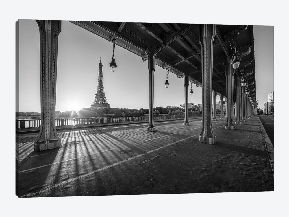 Pont De Bir-Hakeim And Eiffel Tower At Sunrise In Black And White, Paris, France by Jan Becke 1-piece Canvas Wall Art