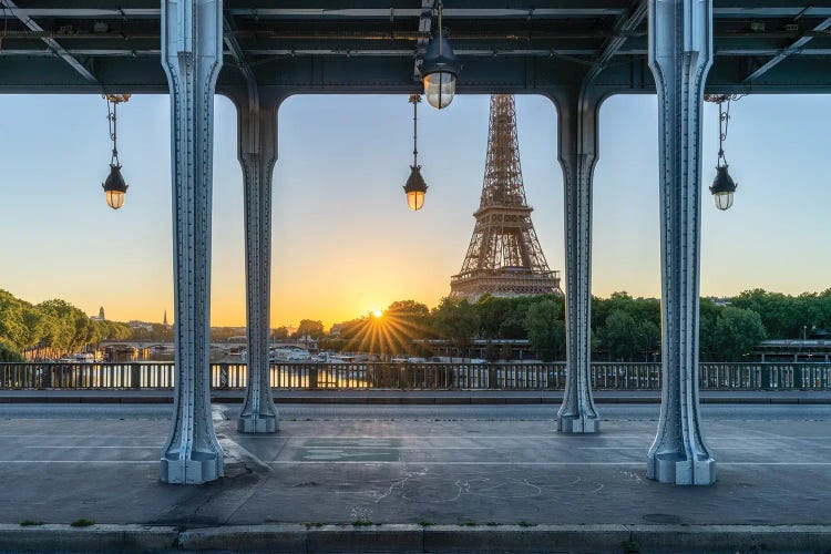 Pont De Bir-Hakeim And Eiffel Tower At Sunrise In Paris, France