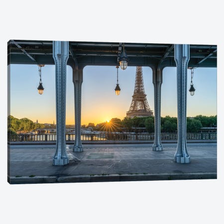 Pont De Bir-Hakeim And Eiffel Tower At Sunrise In Paris, France Canvas Print #JNB2369} by Jan Becke Art Print