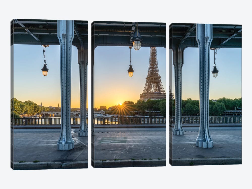 Pont De Bir-Hakeim And Eiffel Tower At Sunrise In Paris, France by Jan Becke 3-piece Canvas Art Print