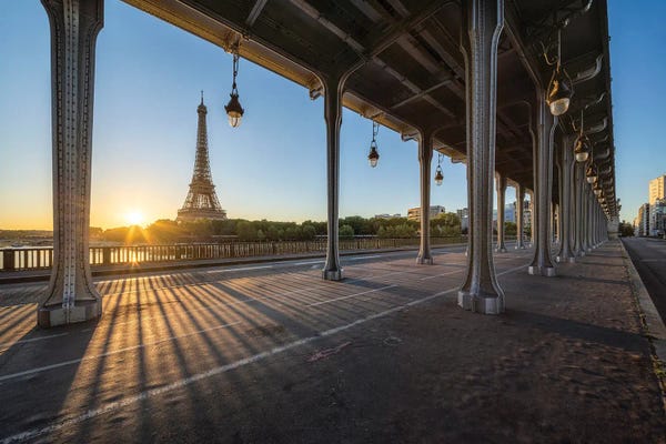 Towers: Pont De Bir-Hakeim And Eiffel Tower At Sunrise, Paris, France by Jan Becke