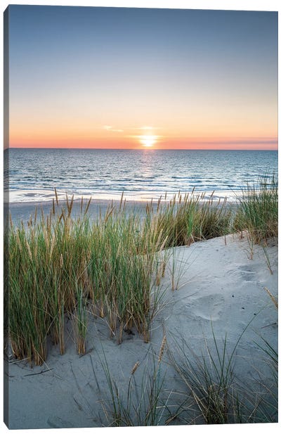 Dune Landscape At The Beach During Sunset Canvas Art Print - Sunrises & Sunsets Scenic Photography