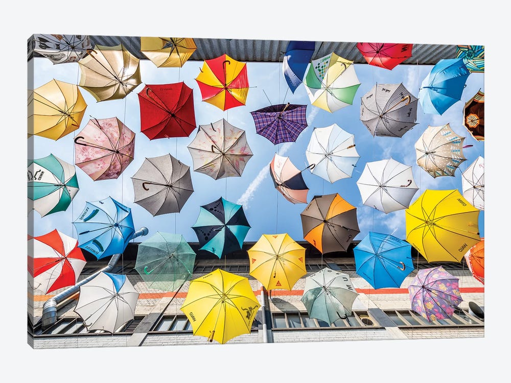 Colourful Umbrellas by Jan Becke 1-piece Canvas Art
