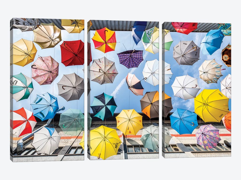 Colourful Umbrellas by Jan Becke 3-piece Canvas Wall Art