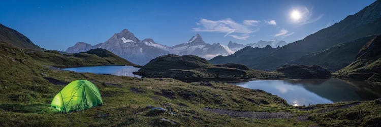 Full Moon At The Bachalpsee Mountain Lake Near Grindelwald, Switzerland