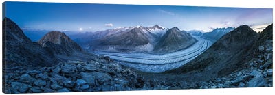 Aletsch Glacier At Night, Swiss Alps, Valais, Switzerland Canvas Art Print - Switzerland Art