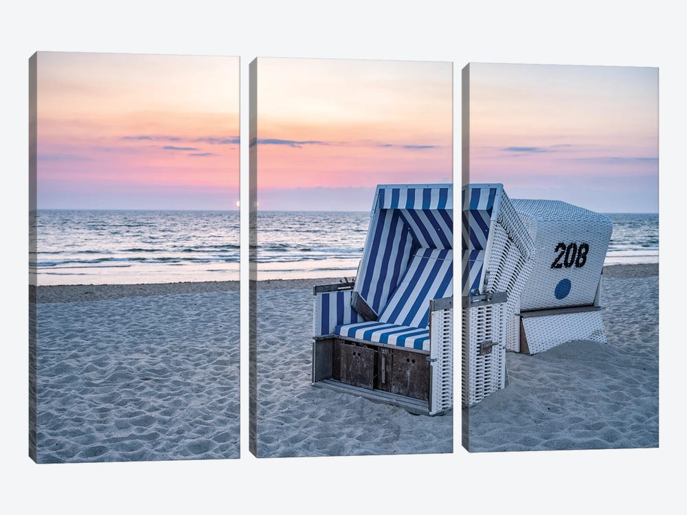 Sunset At The North Sea Coast, Germany 3-piece Canvas Art Print