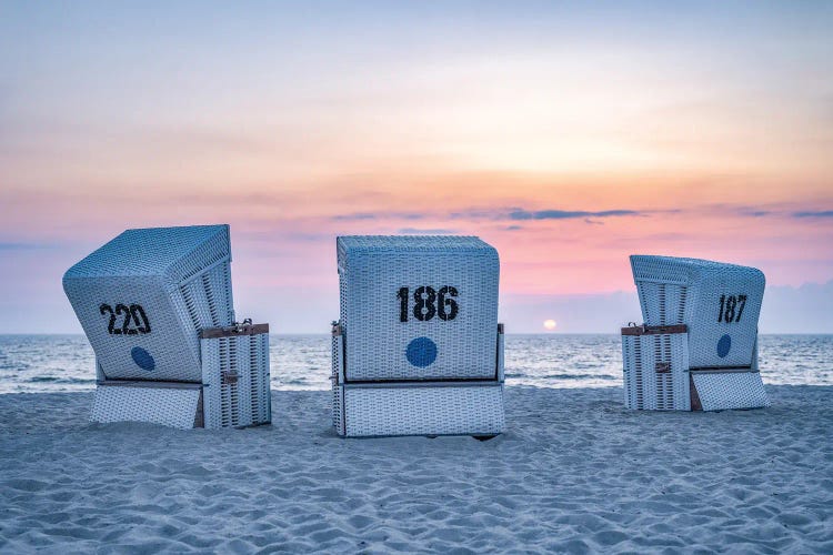 Sunset View At The North Sea Coast On Sylt, Schleswig-Holstein, Germany