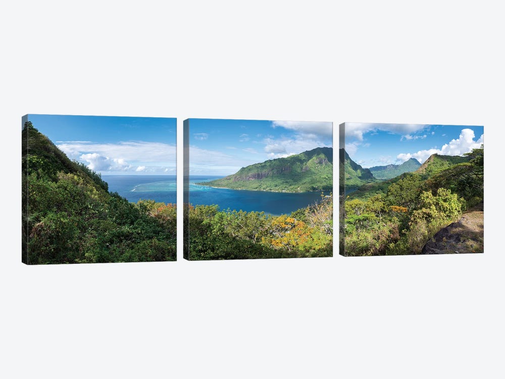 Panoramic View Of Opunohu Bay On Moorea Island, French Polynesia 3-piece Art Print