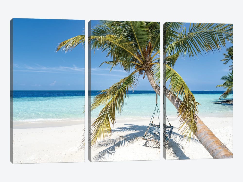 Swing On A Palm Tree On A Tropical Island In The Maldives by Jan Becke 3-piece Canvas Art