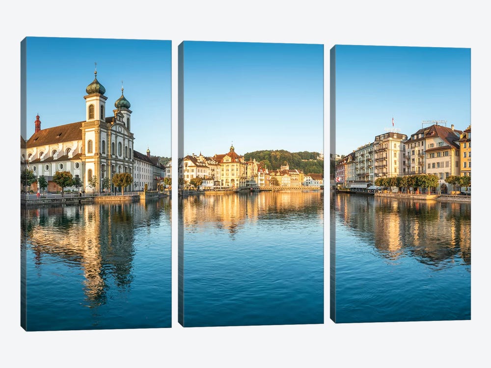 Jesuit Church In The Old Town Of Lucerne by Jan Becke 3-piece Canvas Print