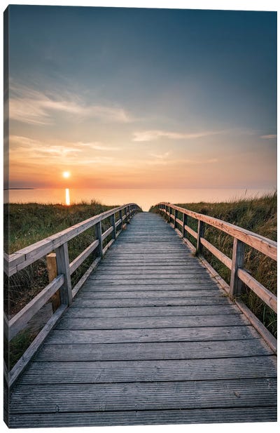 Pathway To The Beach At Sunset Canvas Art Print - Nautical Scenic Photography