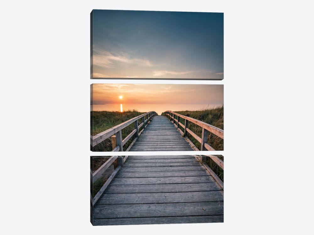 Pathway To The Beach At Sunset by Jan Becke 3-piece Canvas Print
