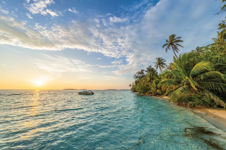 Beautiful Sunrise On A Tropical Island In The Maldives