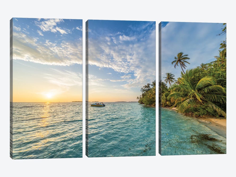 Beautiful Sunrise On A Tropical Island In The Maldives by Jan Becke 3-piece Canvas Art