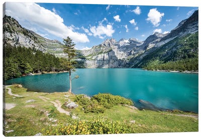 Oeschinen Lake In Switzerland Canvas Art Print - Switzerland Art