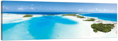 Aerial Panorama Of The Blue Lagoon On Rangiroa, French Polynesia Canvas Art Print - Tropical Beach Art