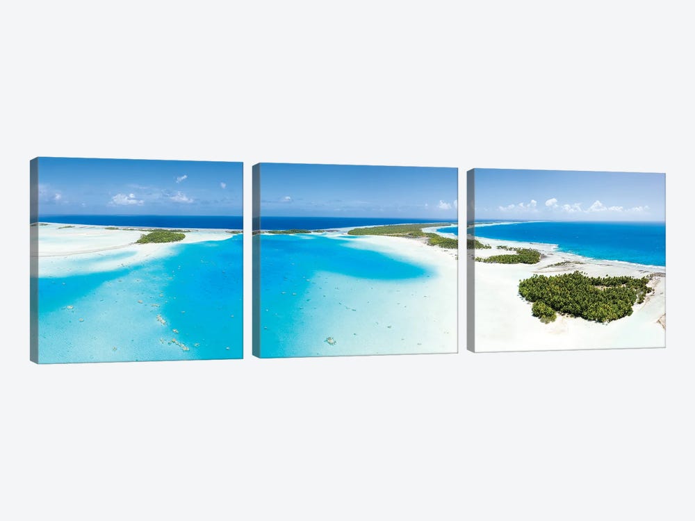 Aerial Panorama Of The Blue Lagoon On Rangiroa, French Polynesia by Jan Becke 3-piece Canvas Wall Art