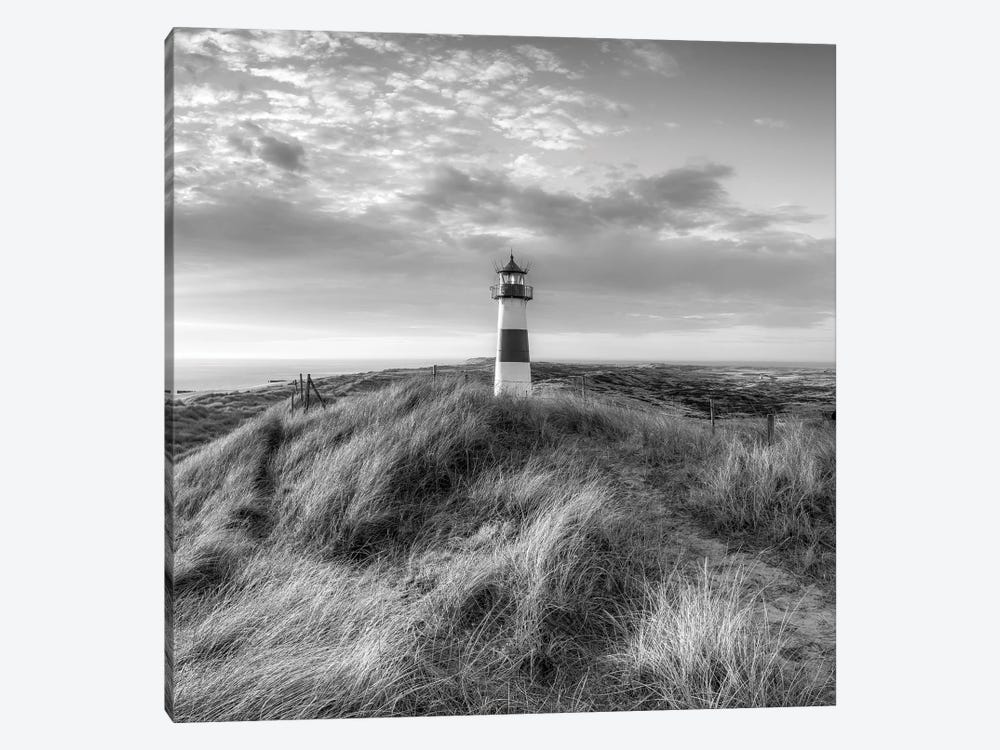 Lighthouse At The Dune Beach, Sylt, Schleswig-Holstein, Germany, Black And White by Jan Becke 1-piece Canvas Print