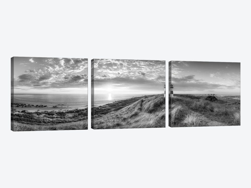 Lighthouse List Ost Near The North Sea Coast, Sylt, Germany, Black And White by Jan Becke 3-piece Canvas Wall Art