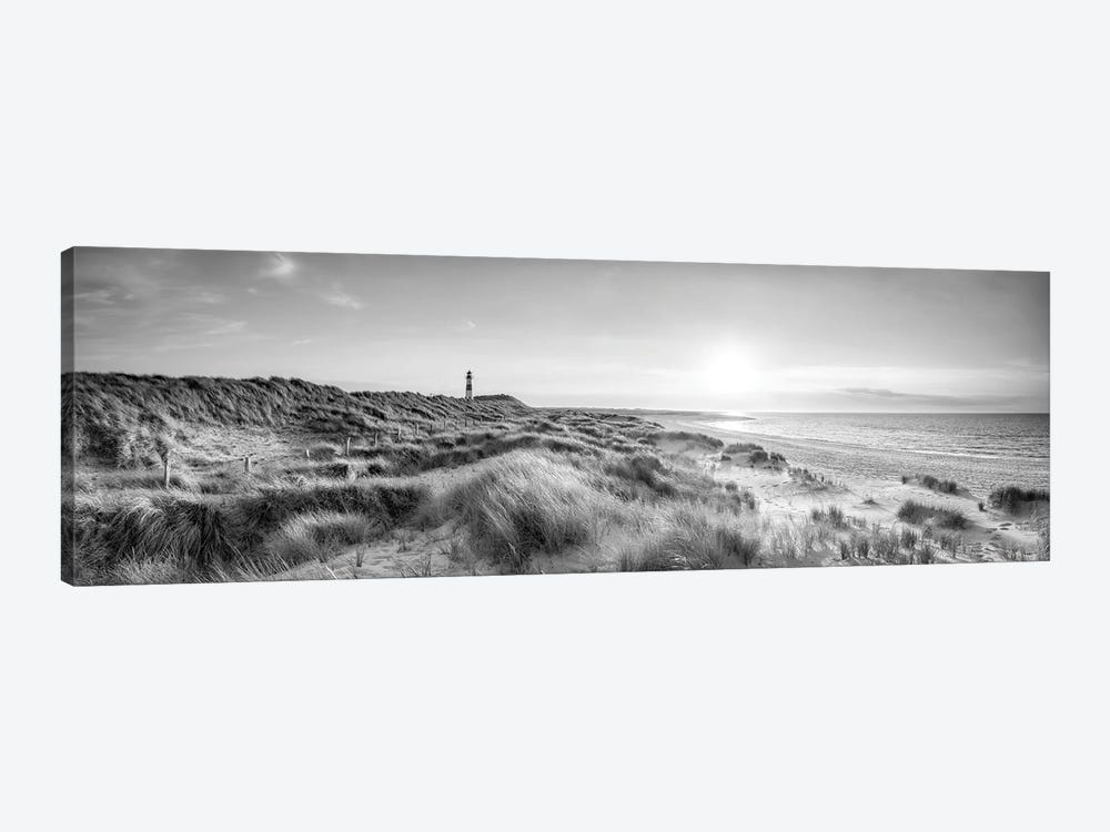 Lighthouse List Ost The Dune Beach, North Sea Coast, Sylt, Schleswig-Holstein, Germany, Black And White by Jan Becke 1-piece Canvas Wall Art