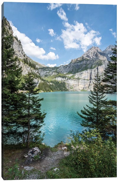Oeschinen Lake In The Swiss Alps Canvas Art Print - Switzerland Art