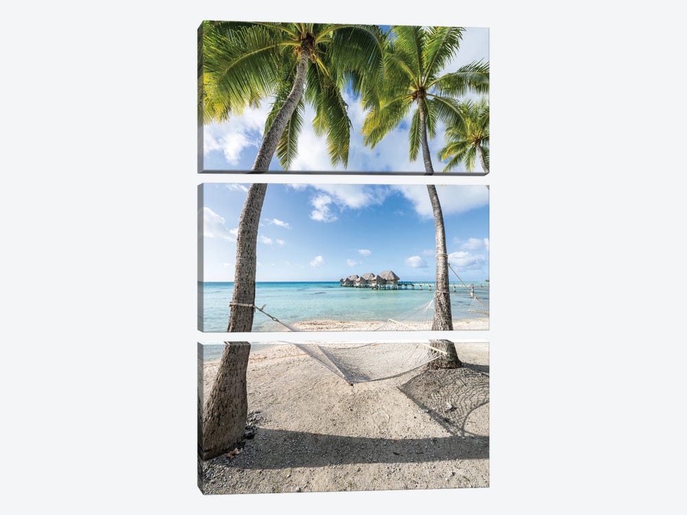 Summer Vacation In A Hammock On A Tropical Island In The Maldives by Jan Becke 3-piece Canvas Art