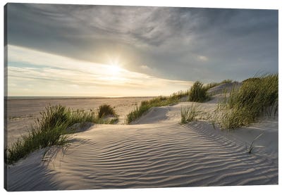 Sunset At The Dune Beach, North Frisian Islands, North Sea Coast, Germany Canvas Art Print - Coastal Sand Dune Art