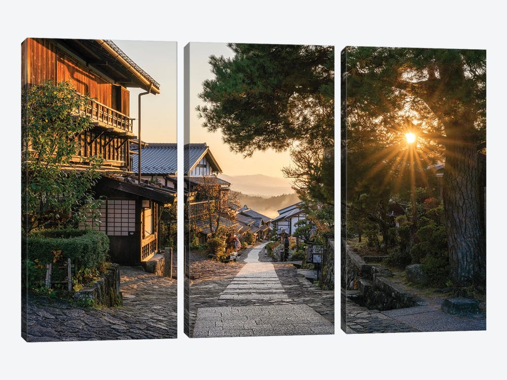 Magome Town Along The Nakasendo Route In Kiso Valley, Gifu Prefecture, Japan by Jan Becke 3-piece Canvas Art Print