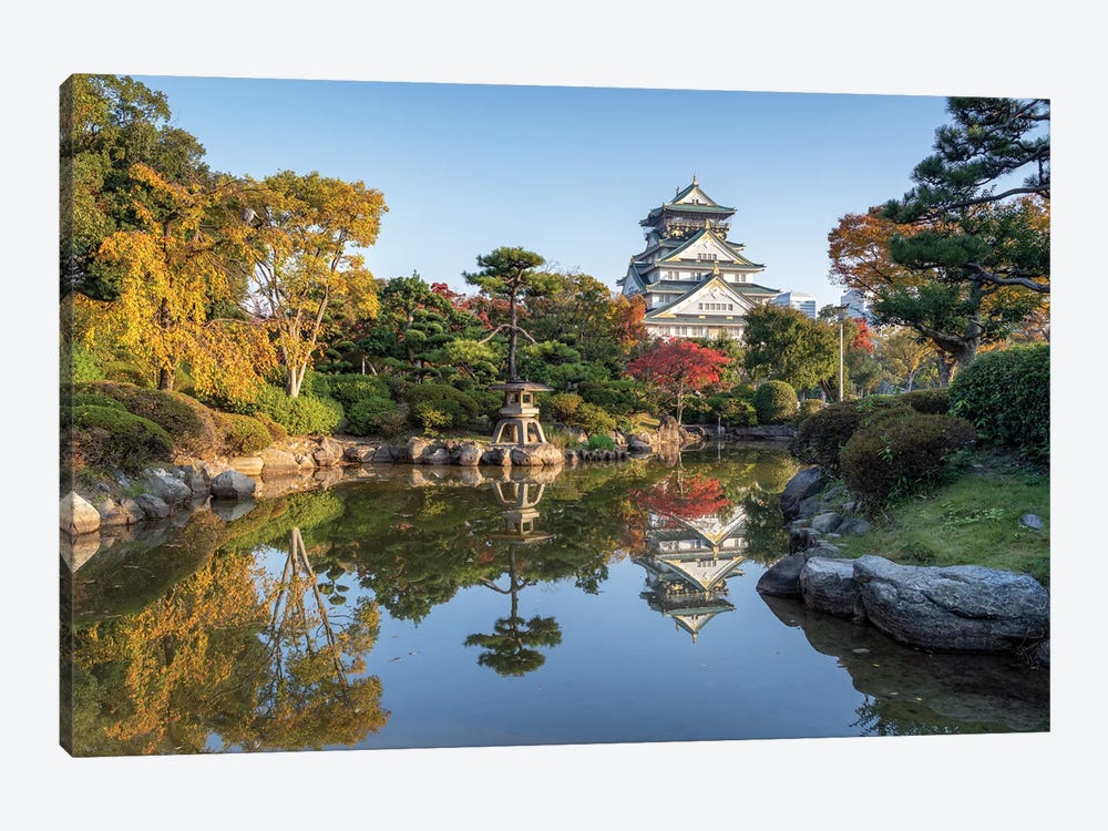 Nishinomaru Japanese Landscape Garden And Osaka Castle In Autumn Season, Japan by Jan Becke 1-piece Canvas Print