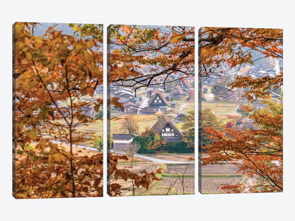 Historic Town Shirakawa-Go In Autumn Season, Gifu Prefecture, Japan by Jan Becke 3-piece Canvas Art Print