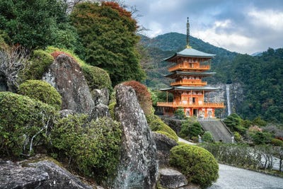 Seiganto-Ji Pagoda And Nachi Falls, Nachi-Katsuura, Wakayama Prefecture, Japan by Jan Becke framed canvas print