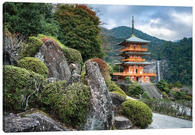 Seiganto-Ji Pagoda And Nachi Falls, Nachi-Katsuura, Wakayama Prefecture, Japan Canvas Art Print - Pagodas