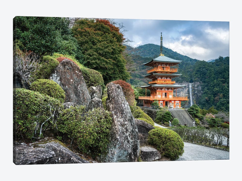 Seiganto-Ji Pagoda And Nachi Falls, Nachi-Katsuura, Wakayama Prefecture, Japan by Jan Becke 1-piece Canvas Print
