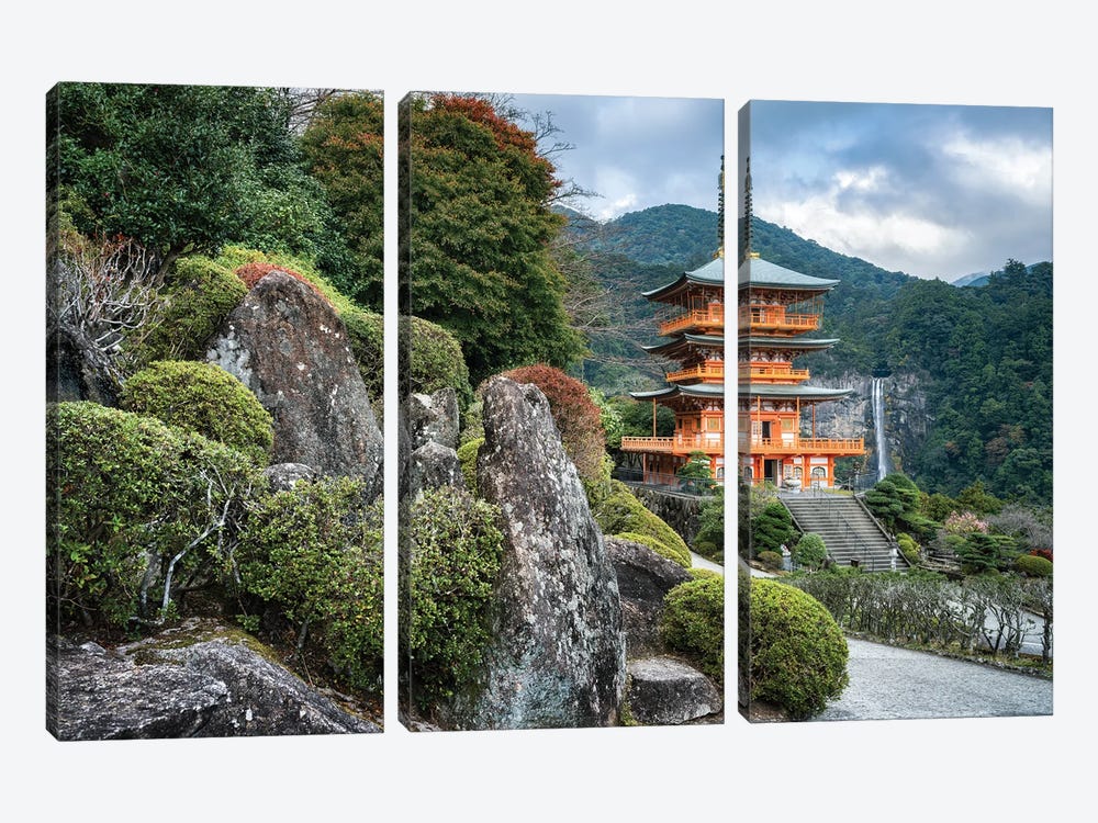 Seiganto-Ji Pagoda And Nachi Falls, Nachi-Katsuura, Wakayama Prefecture, Japan by Jan Becke 3-piece Canvas Art Print