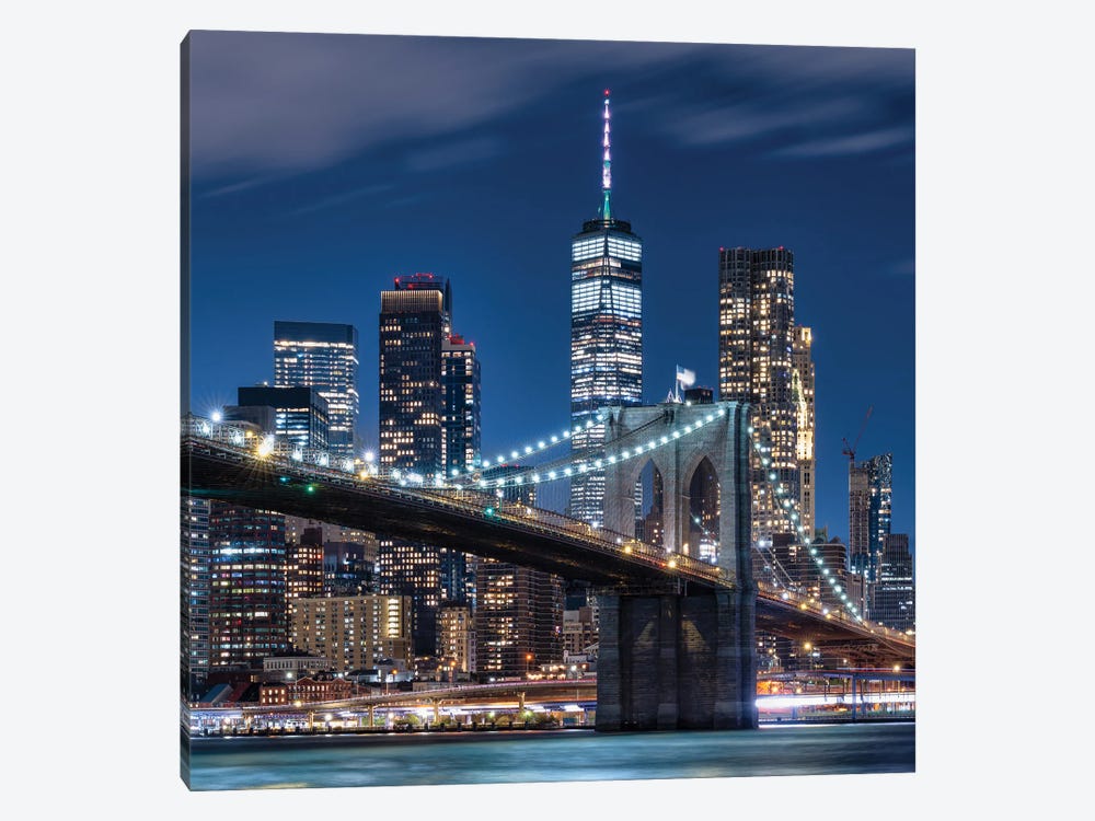 Brooklyn Bridge With One World Trade Center At Night by Jan Becke 1-piece Canvas Print