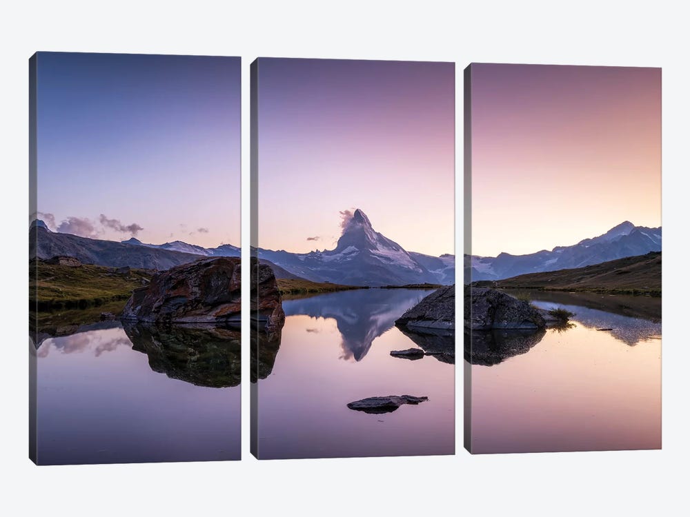 Matterhorn Mountain Reflection In The Stellisee by Jan Becke 3-piece Canvas Wall Art