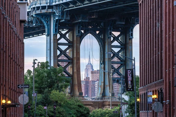 Canvas Print: Manhattan Bridge And Empire State Building, New York City, USA by Jan Becke
