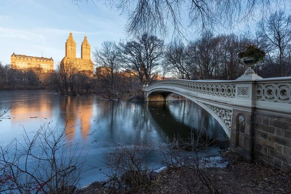 Canvas Print: Sunrise At The Bow Bridge In Central Park, Manhattan, New York City by Jan Becke