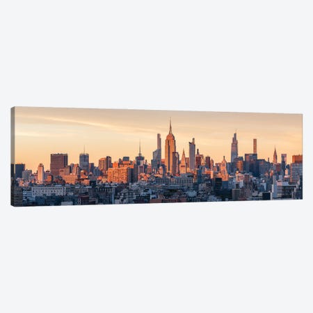 Manhattan Skyline Panorama At Sunset, New York City Canvas Print #JNB2444} by Jan Becke Canvas Art Print
