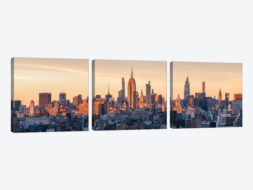 Manhattan Skyline Panorama At Sunset, New York City by Jan Becke 3-piece Art Print