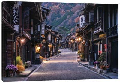 Narai-Juku Old Town At Night, Shiojiri, Nagano Prefecture, Japan Canvas Art Print - Village & Town Art