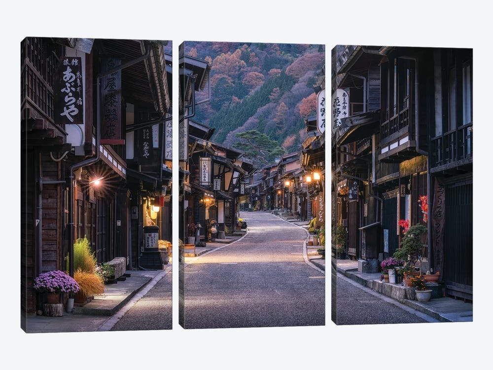 Narai-Juku Old Town At Night, Shiojiri, Nagano Prefecture, Japan by Jan Becke 3-piece Canvas Artwork