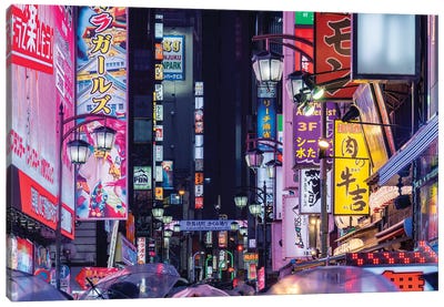 Colorful Neon Signs At The Kabukicho Nighlife District, Shinjuku, Tokyo, Japan Canvas Art Print - Tokyo Art