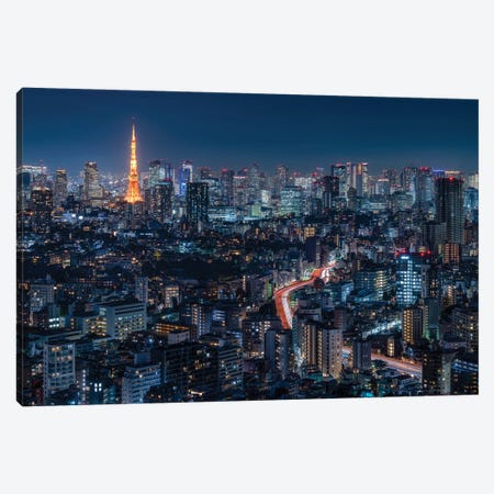 Tokyo Skyline At Night With Tokyo Tower Canvas Print #JNB2447} by Jan Becke Canvas Art Print