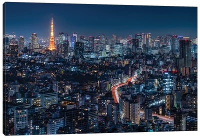 Tokyo Skyline At Night With Tokyo Tower Canvas Art Print - Jan Becke