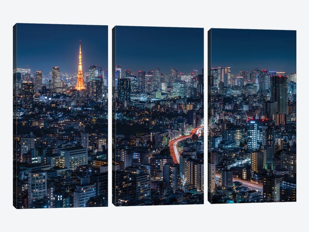Tokyo Skyline At Night With Tokyo Tower by Jan Becke 3-piece Canvas Art