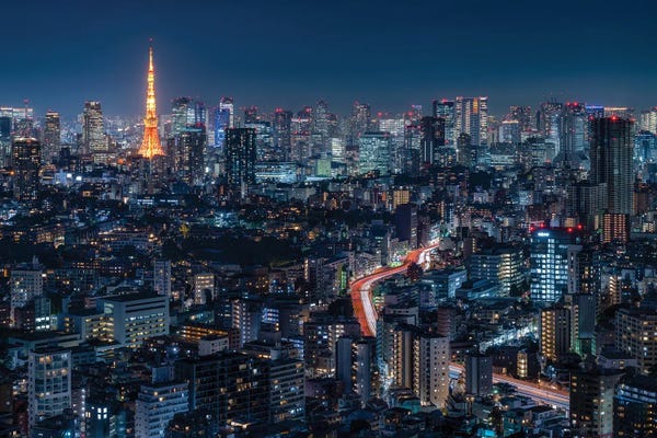 Tokyo: Tokyo Skyline At Night With Tokyo Tower by Jan Becke