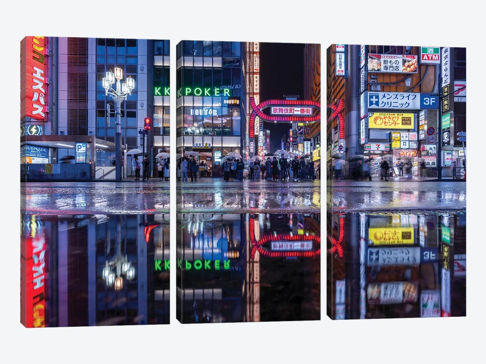 Kabukicho Nightlife District In Tokyo by Jan Becke 3-piece Canvas Wall Art